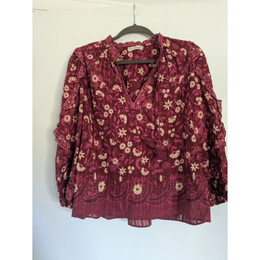 Ulla Johnson Azalea Blouse Ruffle Tassels Red Pink Floral Size 6 - Picture 2 of 8